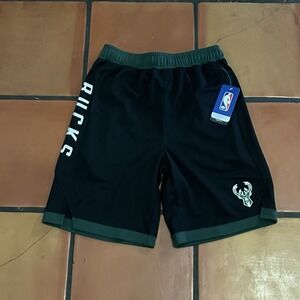 NBA Milwaukee Bucks Youth Shorts Size Large Black Green Basketball Athletic